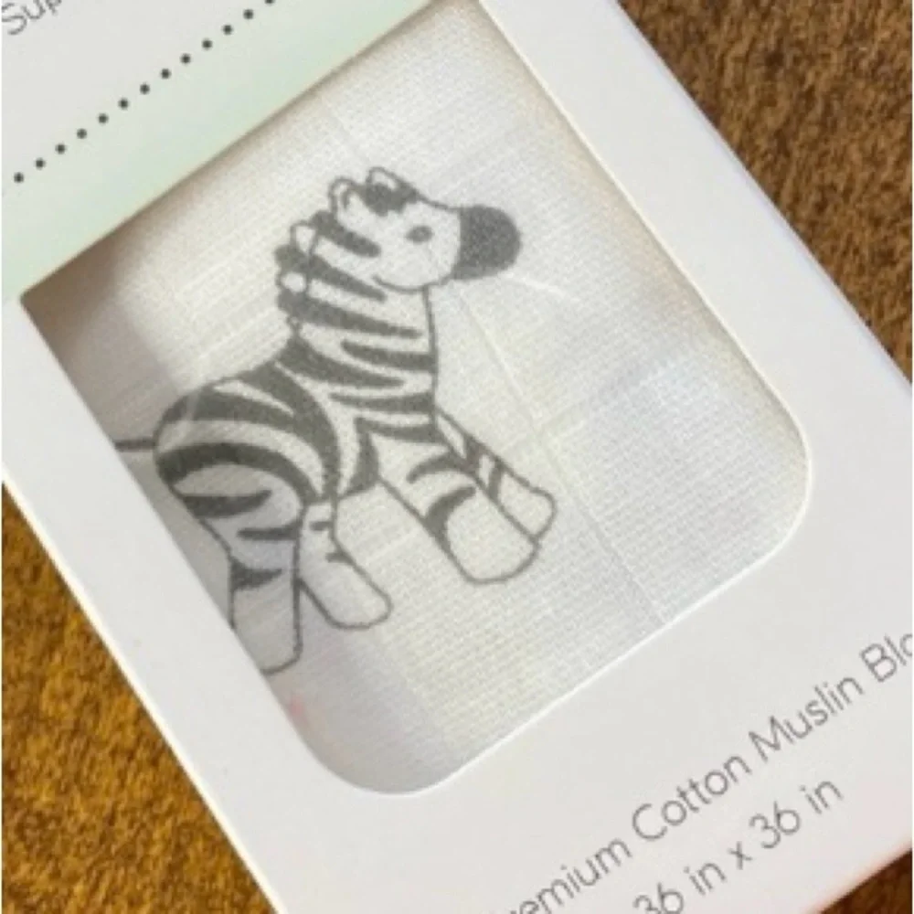 AMAZING BABY Zebra Print White Muslin Newborn Swaddle Cotton Blanket